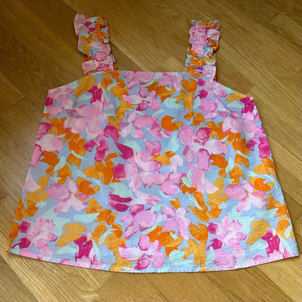 Vero Moda Pink Floral Ruffle Tank - Size Large